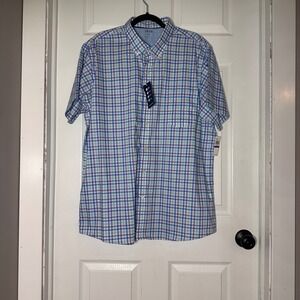 IZOD Mens Short Sleeve Breeze Plaid Button Down Shirt Ice Green‎ XXL NEW
